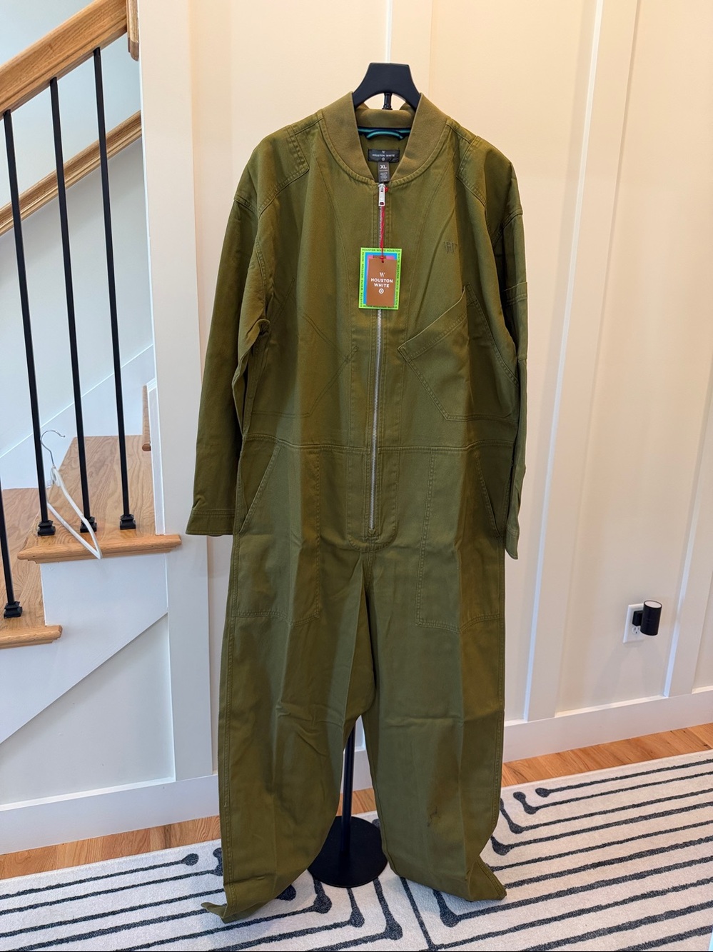 Men's XL Olive Green One-Piece Jumpsuit Coveralls Houston White